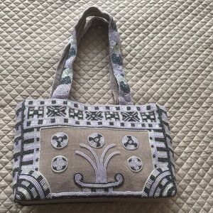 Beaded Ipa Nima  Bag in Taupe and Lilac. made in Vietnam.